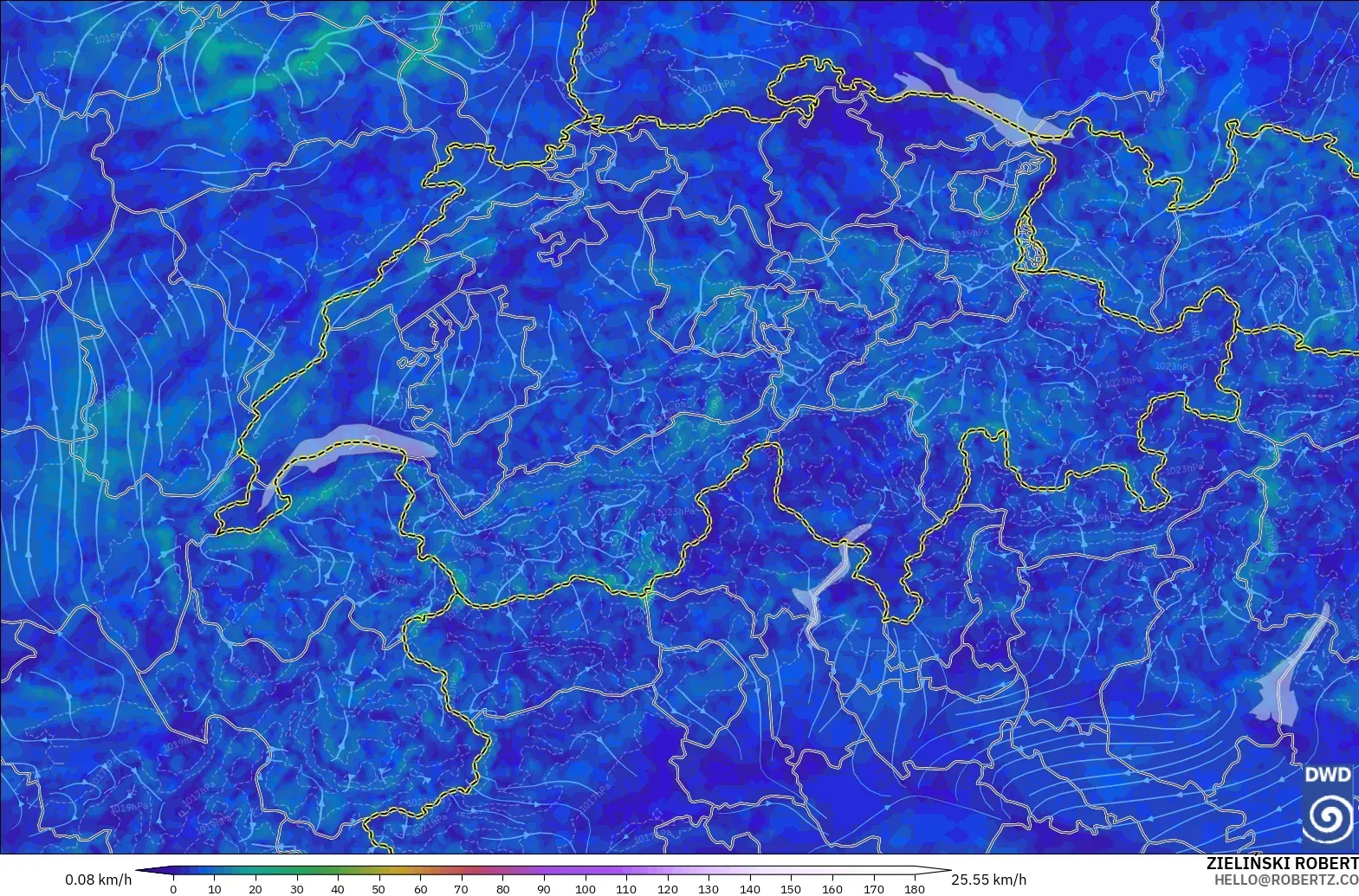 ICON Alemania 2 km modelo - Suiza, Viento a 10 m