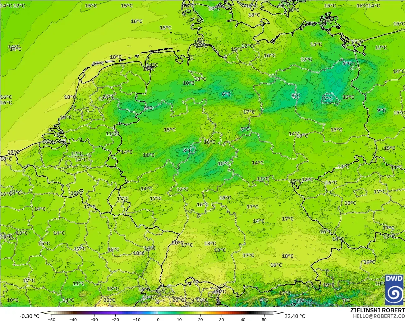 ICON Alemania 2 km modelo - Alemania, Punto de rocío a 2 m