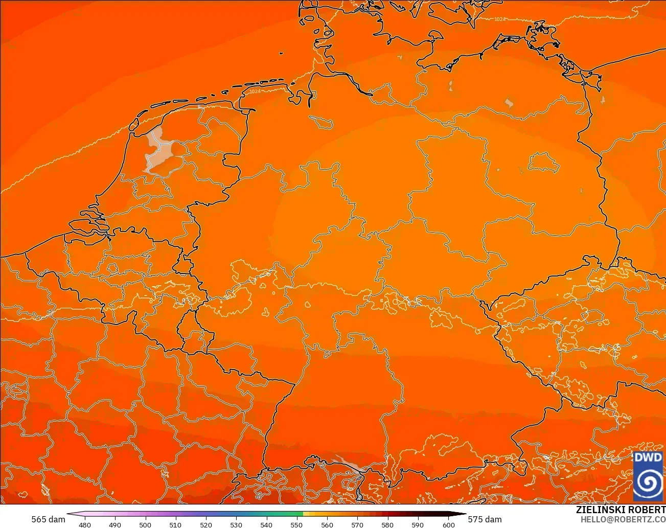ICON Alemania 2 km modelo - Alemania, Altura geopotencial a 500 hPa