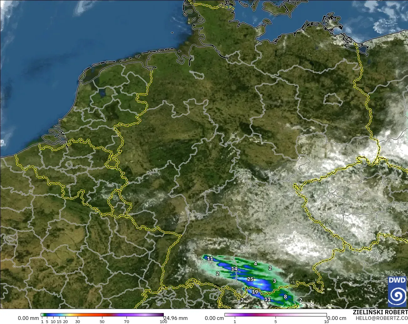 ICON Alemania 2 km modelo - Alemania, Precipitación, nubes y presión
