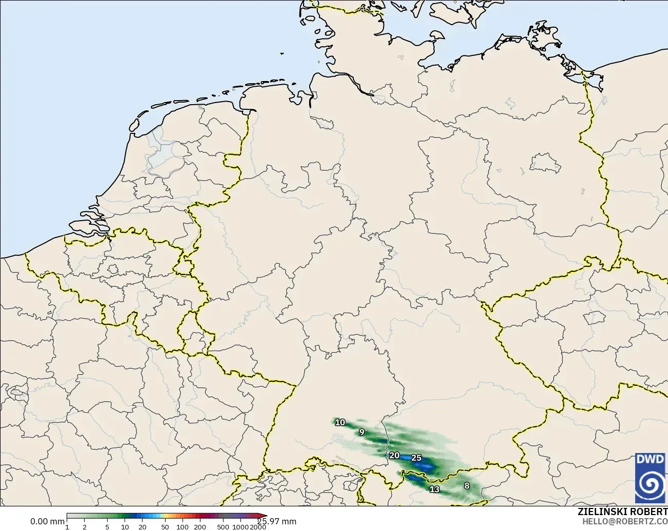 ICON Alemania 2 km modelo - Alemania, Acumulación de precipitación