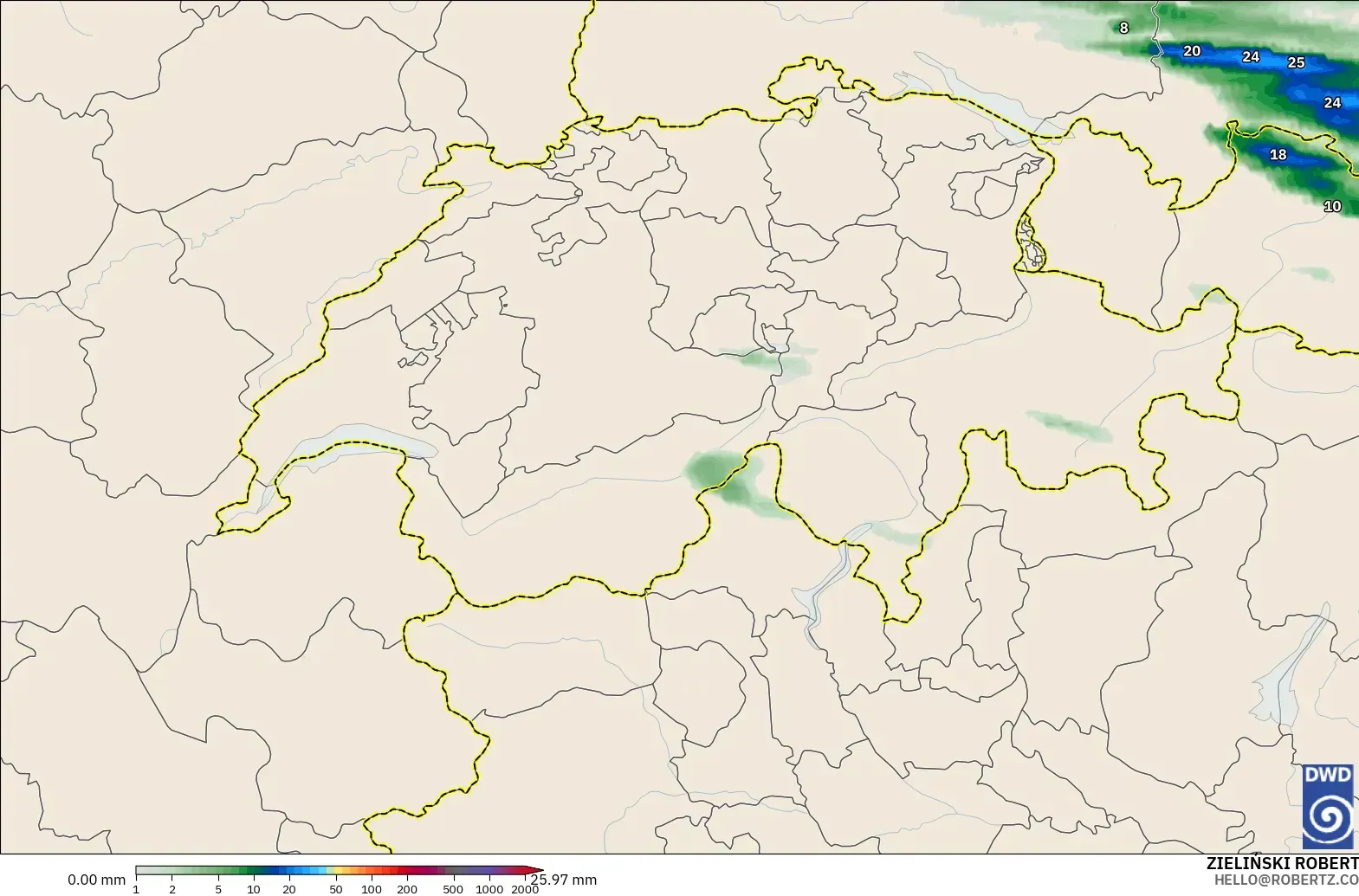 ICON Alemania 2 km modelo - Suiza, Acumulación de precipitación