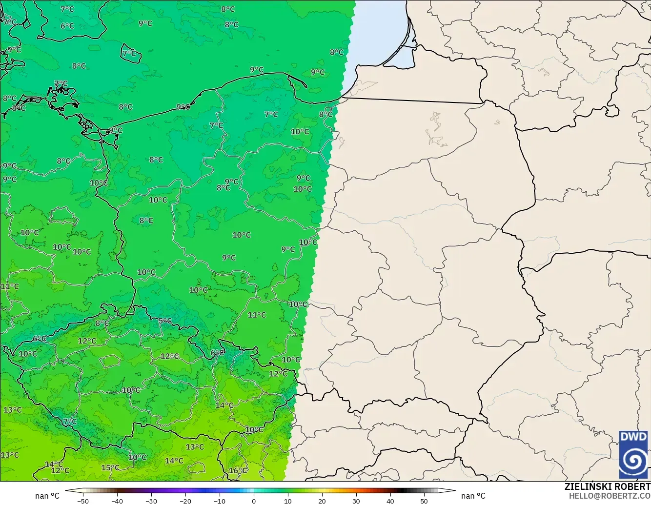 ICON Alemania 2 km modelo - Polonia, Temperatura a 850 hPa