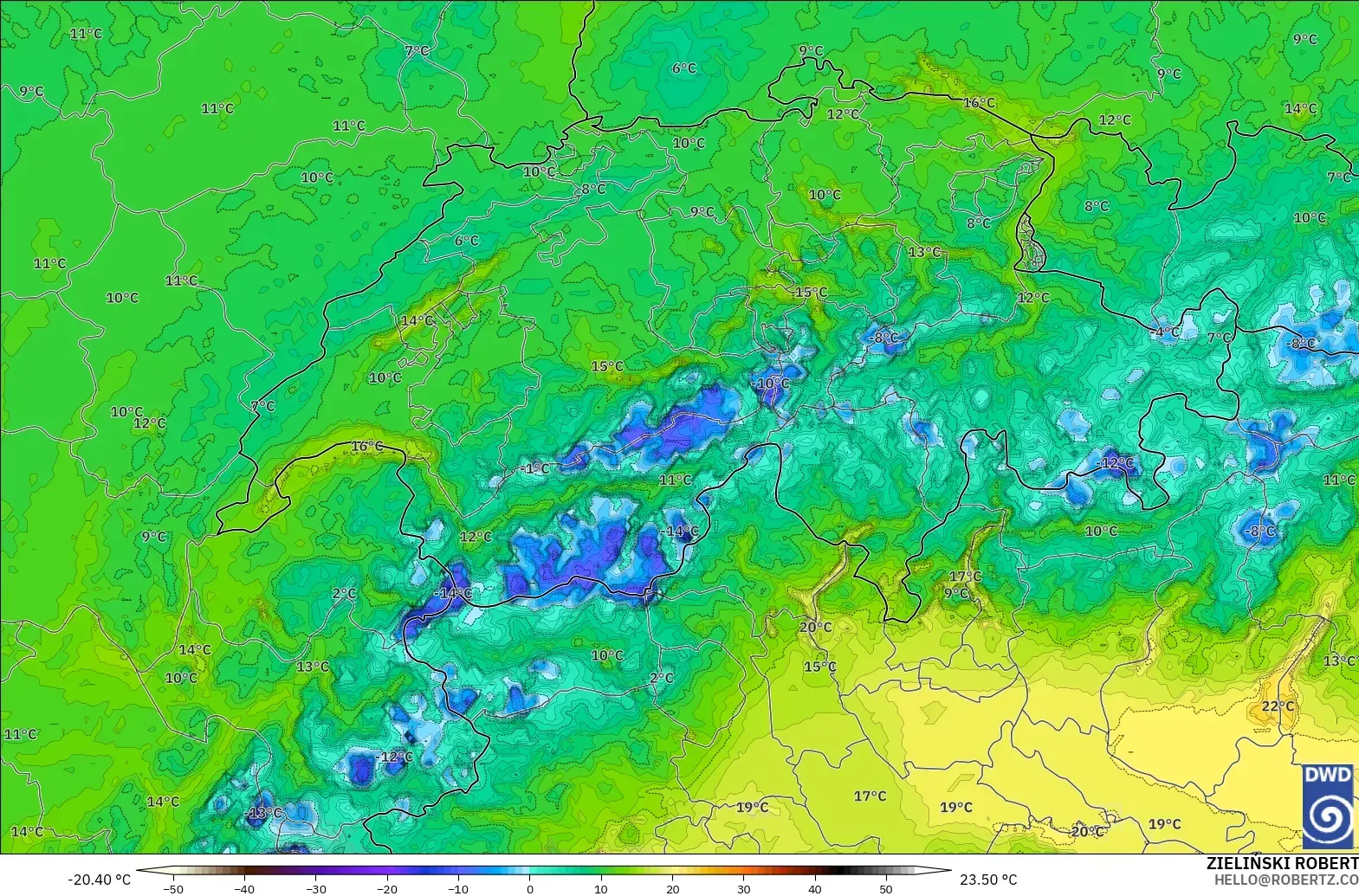 ICON Alemania 2 km modelo - Suiza, Punto de rocío a 2 m