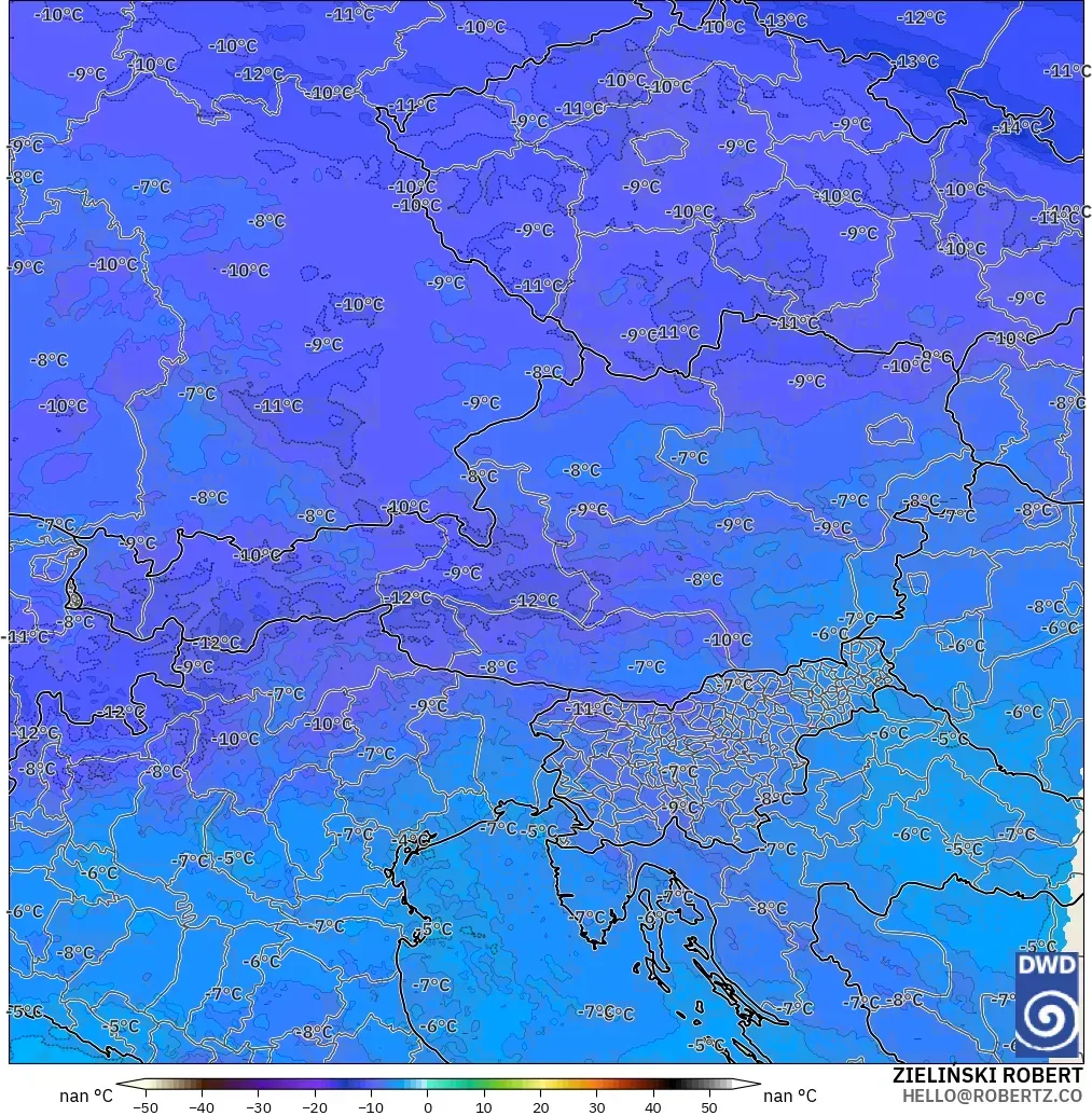 ICON Alemania 2 km modelo - Austria, Temperatura a 500 hPa