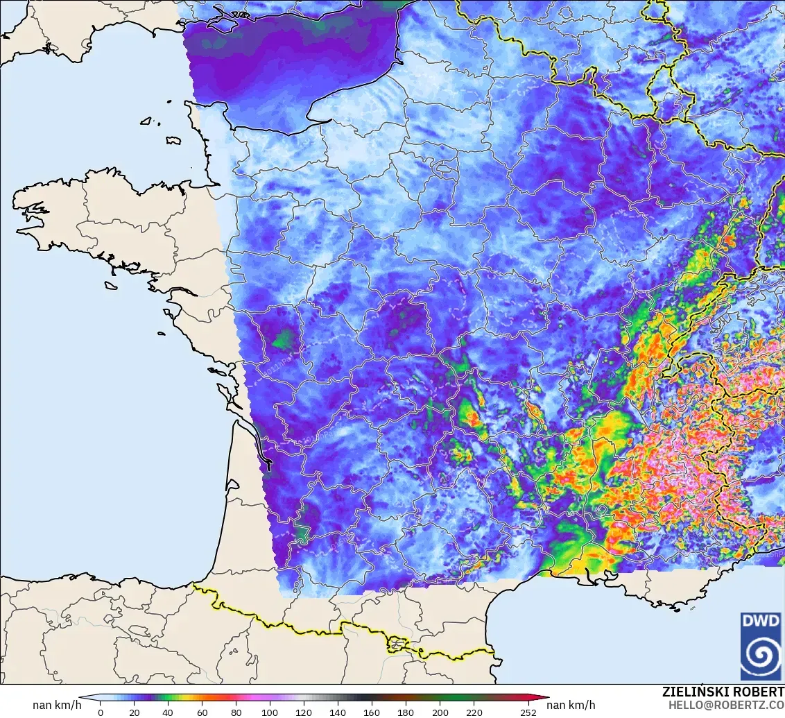 ICON Alemania 2 km modelo - Francia, Ráfagas de Viento Máximas