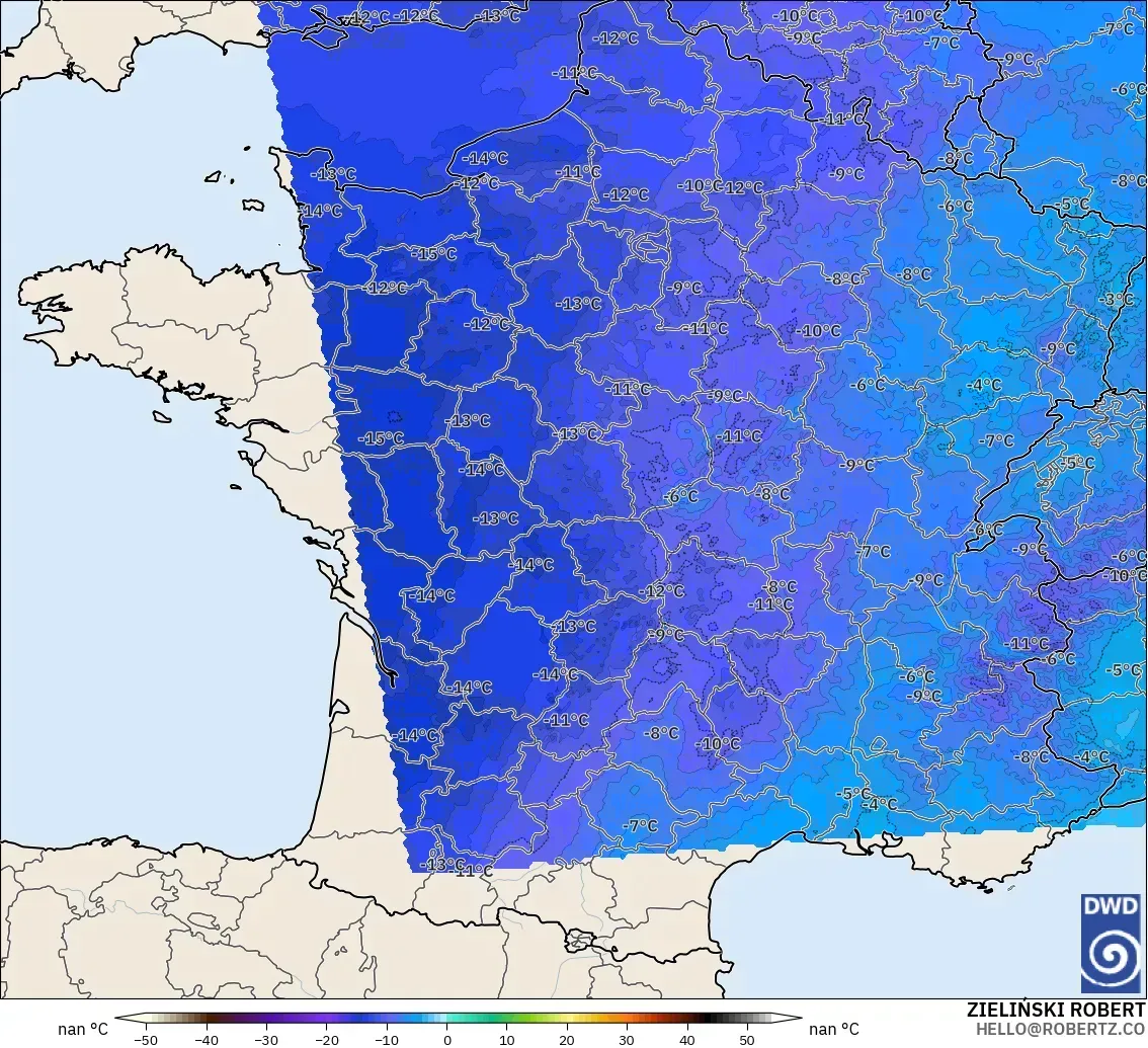 ICON Alemania 2 km modelo - Francia, Temperatura a 500 hPa