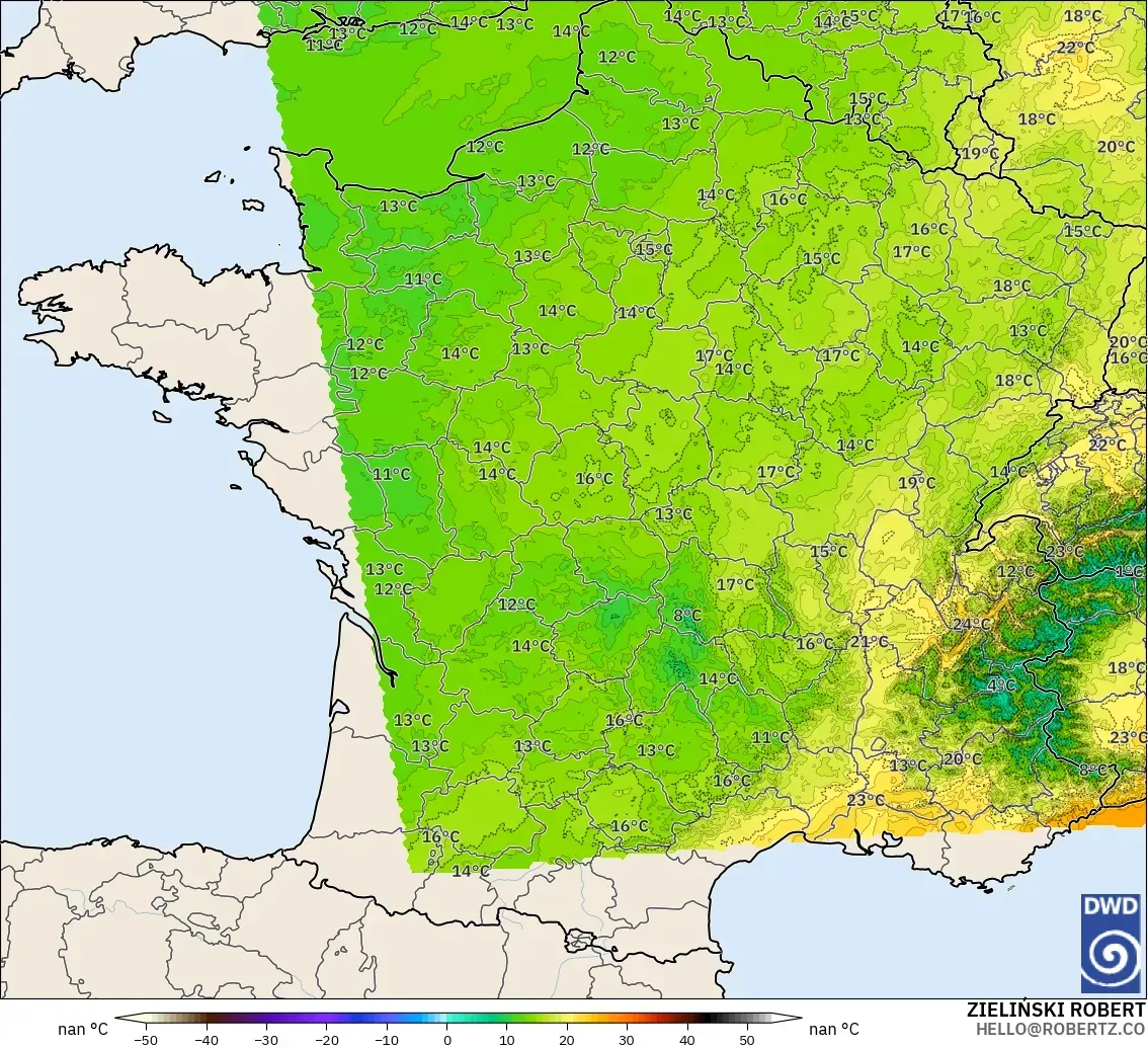 ICON Alemania 2 km modelo - Francia, Temperatura a 850 hPa
