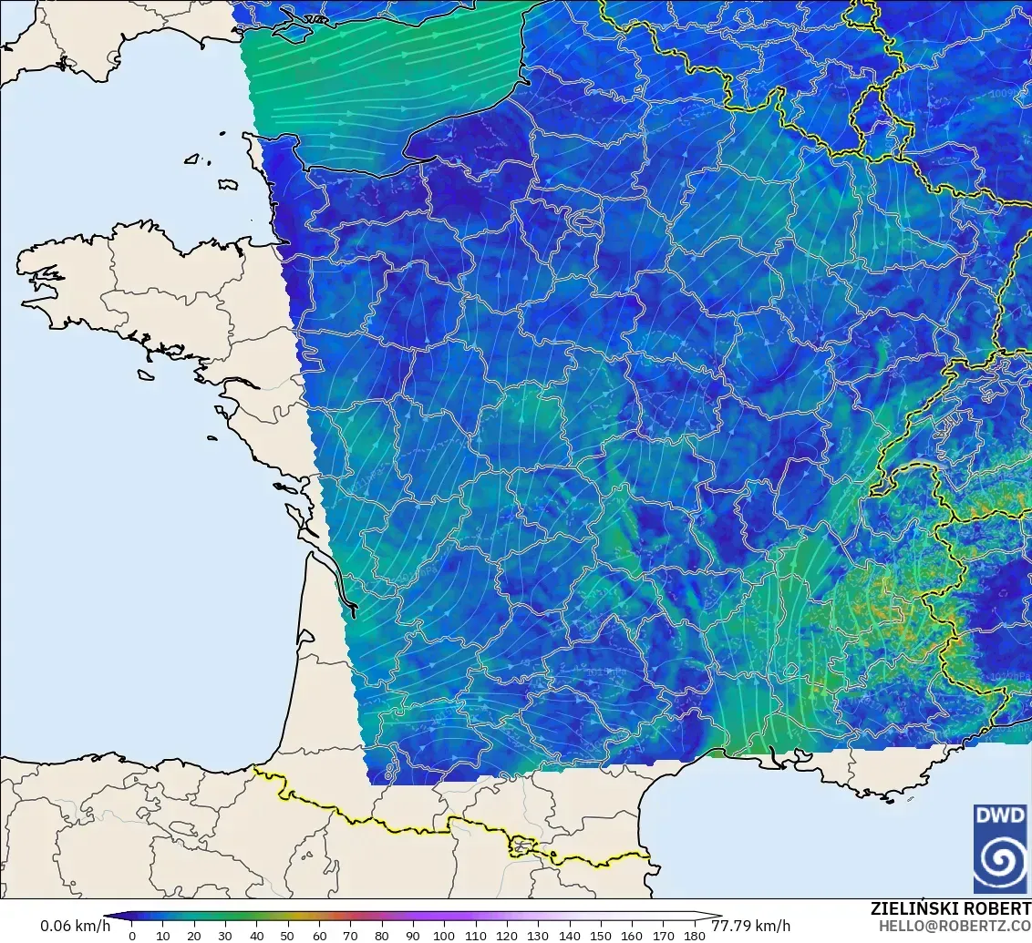 ICON Alemania 2 km modelo - Francia, Viento a 10 m