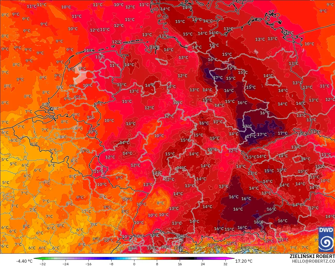 ICON Alemania 2 km modelo - Alemania, Anomalía de temperatura a 850 hPa