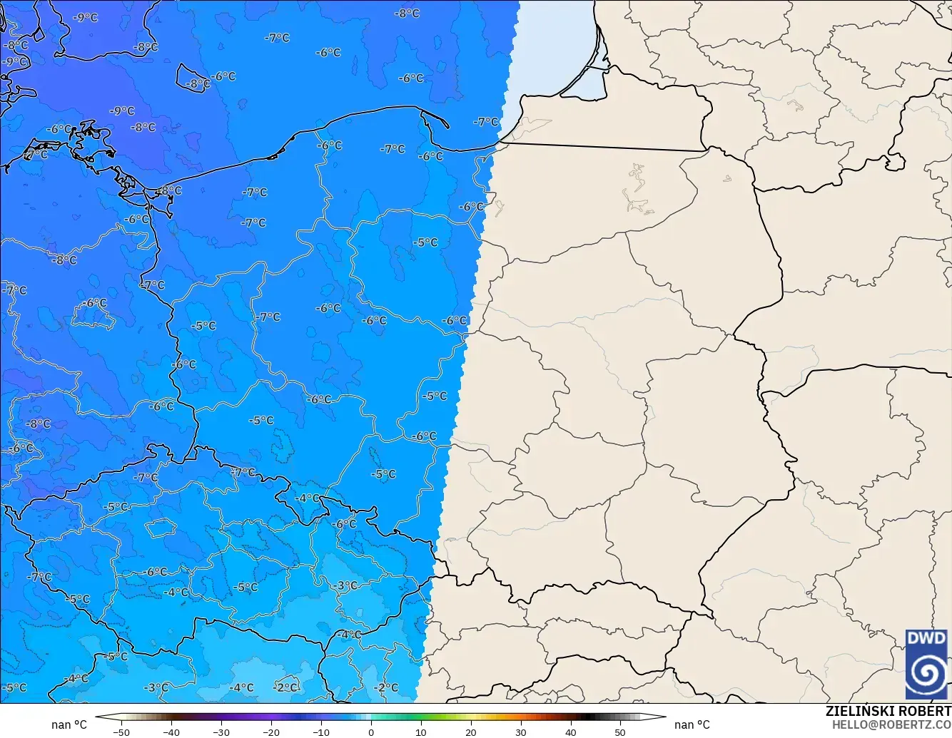 ICON Alemania 2 km modelo - Polonia, Temperatura a 500 hPa