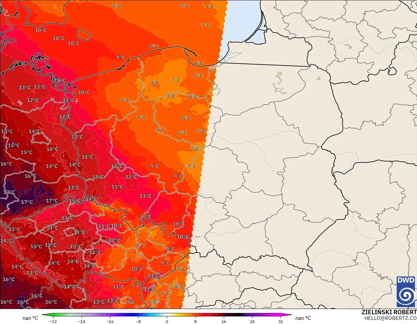 ICON Alemania 2 km modelo - Polonia, Anomalía de temperatura a 850 hPa