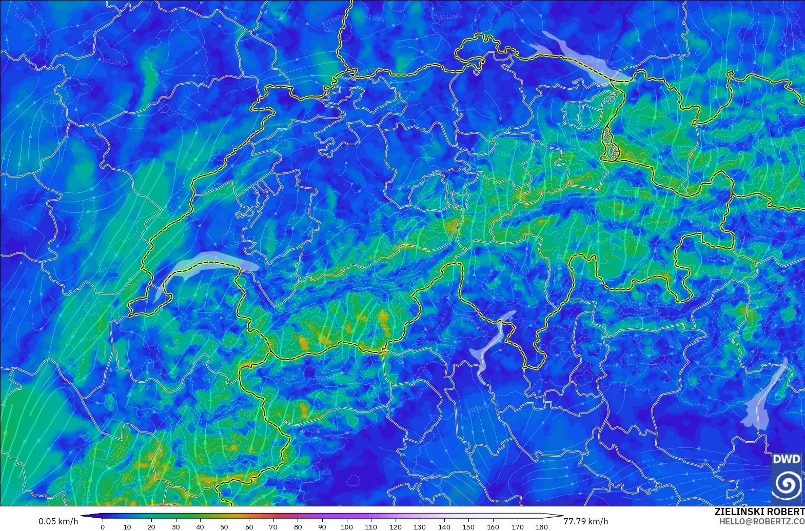 ICON Alemania 2 km modelo - Suiza, Viento a 10 m