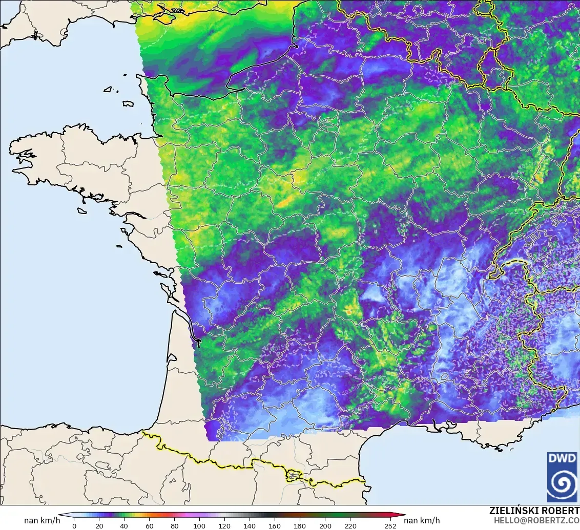 ICON Alemania 2 km modelo - Francia, Ráfagas de viento