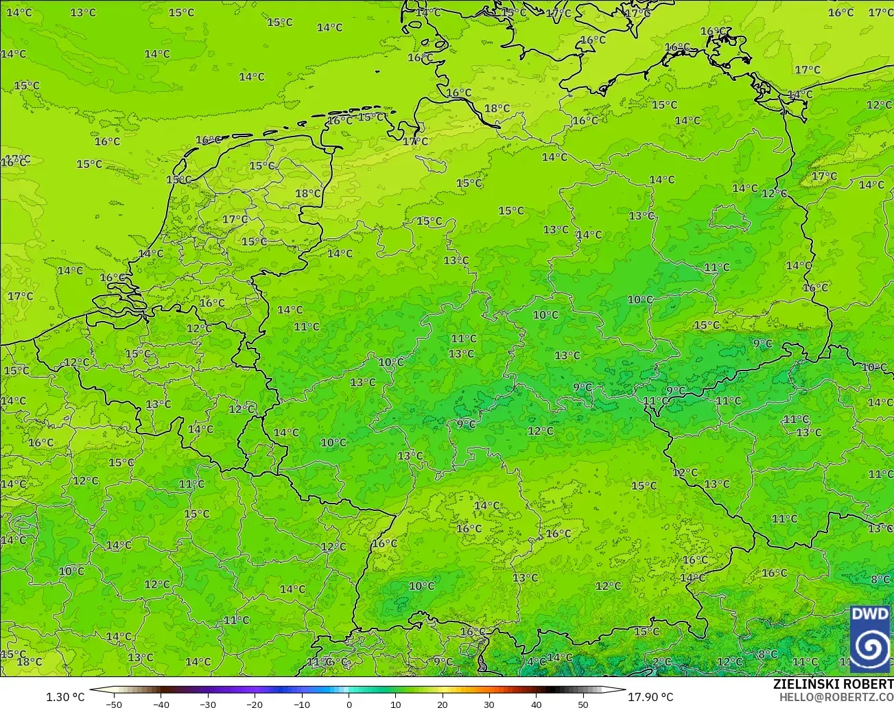 ICON Alemania 2 km modelo - Alemania, Punto de rocío a 2 m