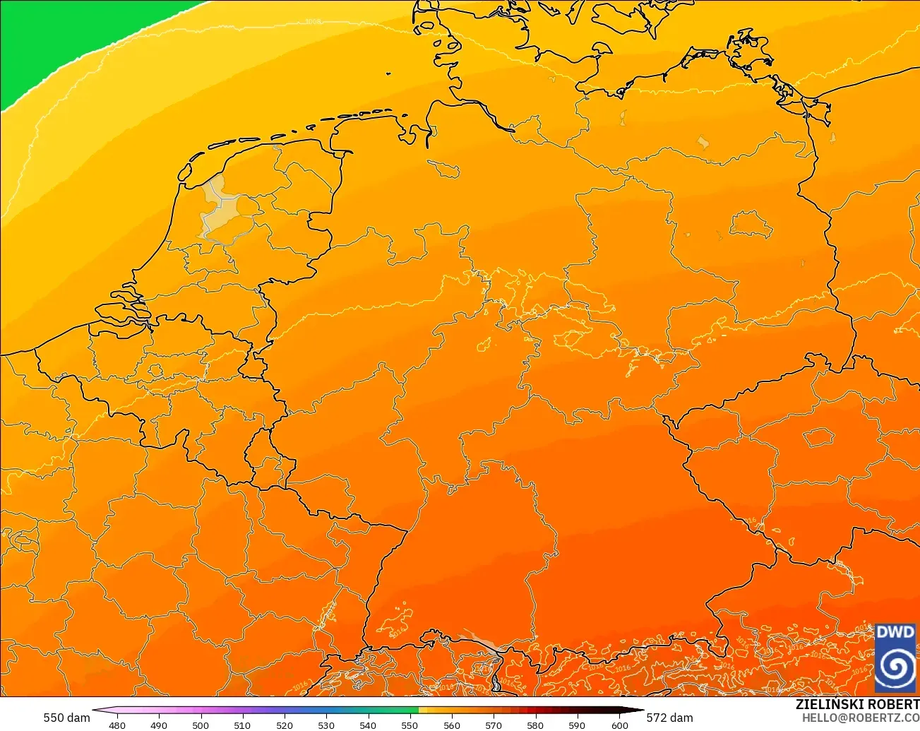 ICON Alemania 2 km modelo - Alemania, Altura geopotencial a 500 hPa