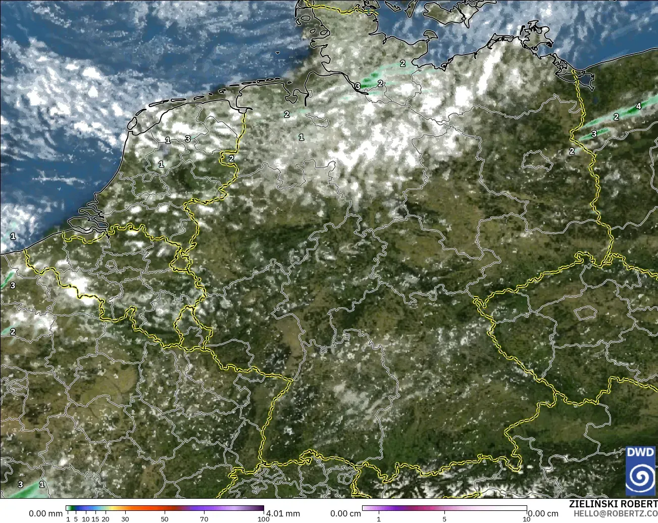 ICON Alemania 2 km modelo - Alemania, Precipitación, nubes y presión