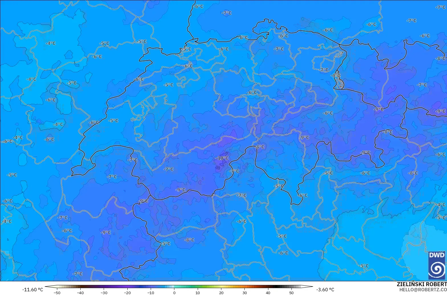 ICON Alemania 2 km modelo - Suiza, Temperatura a 500 hPa