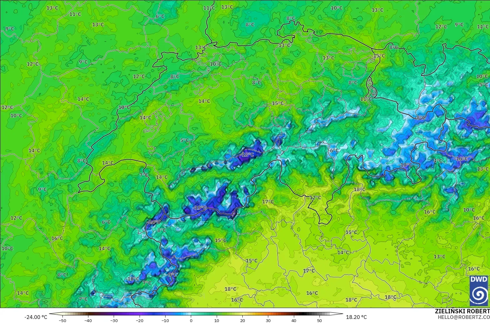 ICON Alemania 2 km modelo - Suiza, Punto de rocío a 2 m
