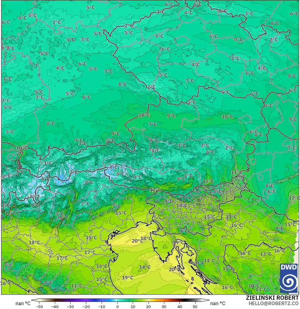 ICON Alemania 2 km modelo - Austria, Punto de rocío a 2 m