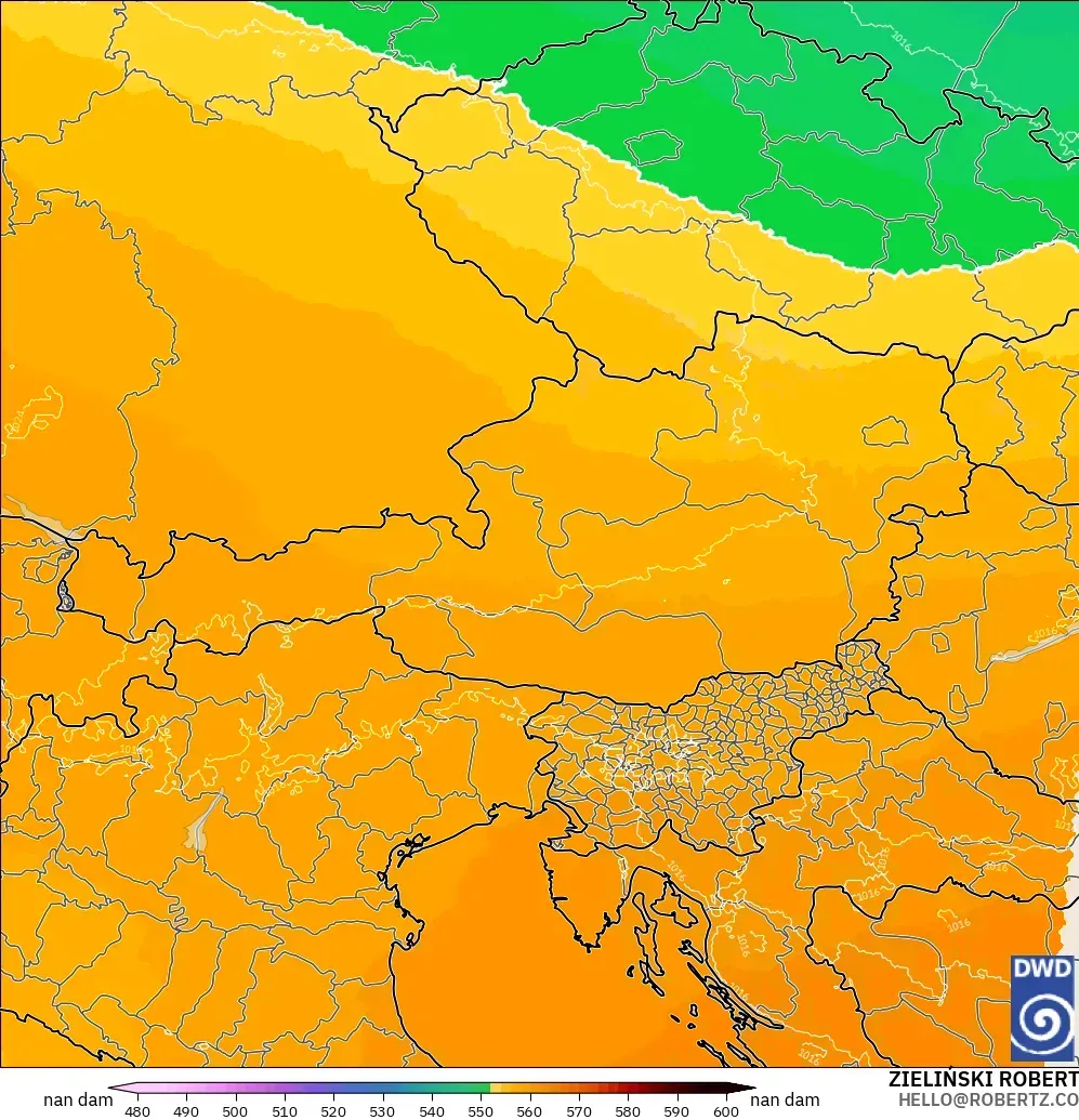 ICON Alemania 2 km modelo - Austria, Altura geopotencial a 500 hPa
