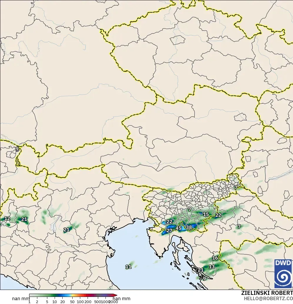 ICON Alemania 2 km modelo - Austria, Acumulación de precipitación