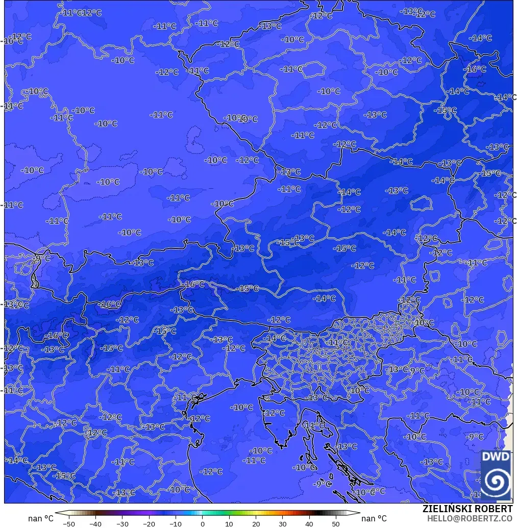 ICON Alemania 2 km modelo - Austria, Temperatura a 500 hPa