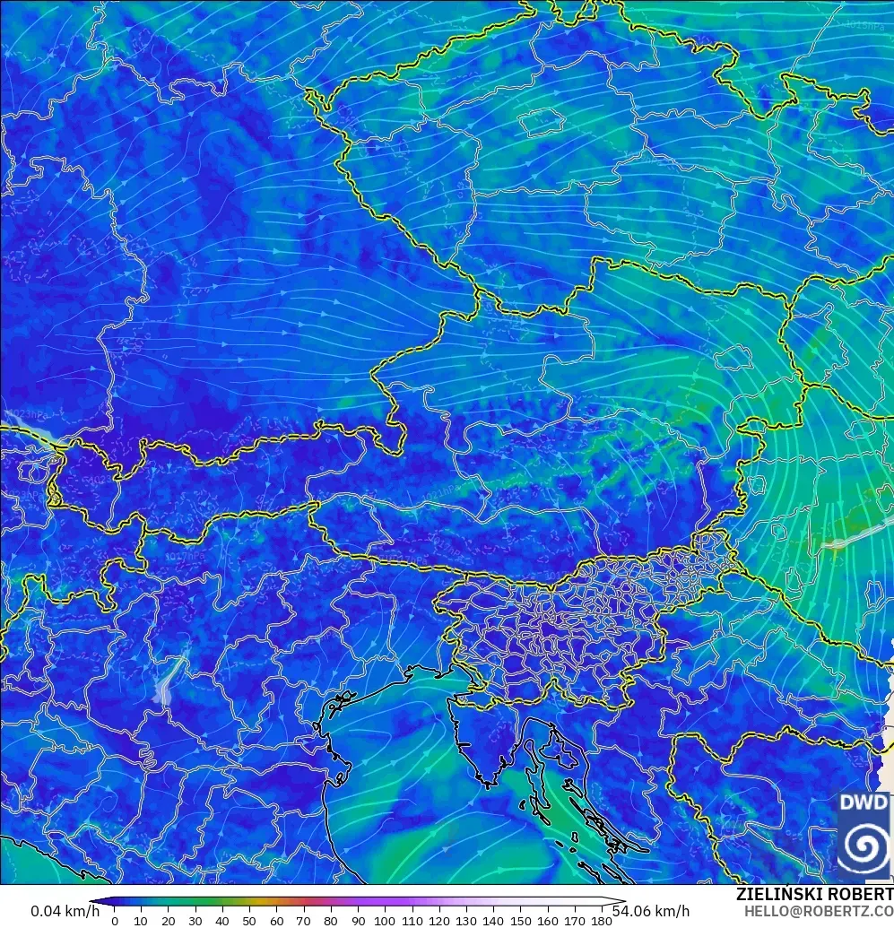 ICON Alemania 2 km modelo - Austria, Viento a 10 m
