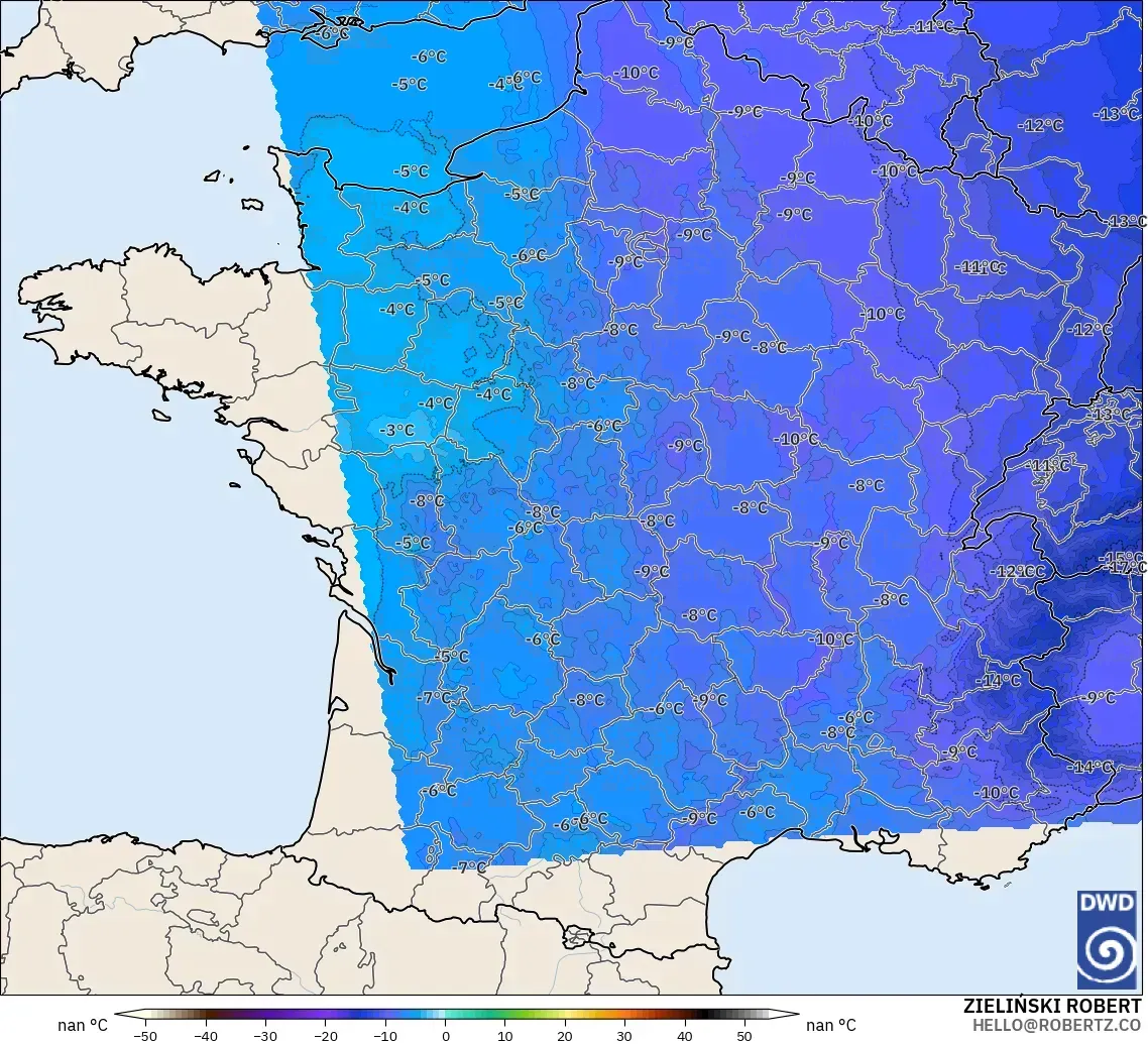 ICON Alemania 2 km modelo - Francia, Temperatura a 500 hPa