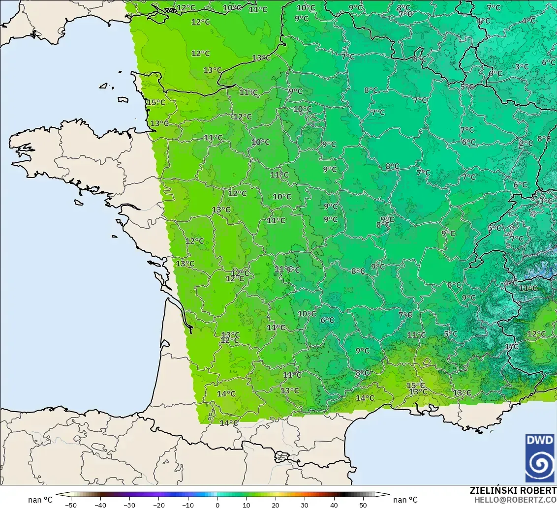 ICON Alemania 2 km modelo - Francia, Temperatura a 850 hPa