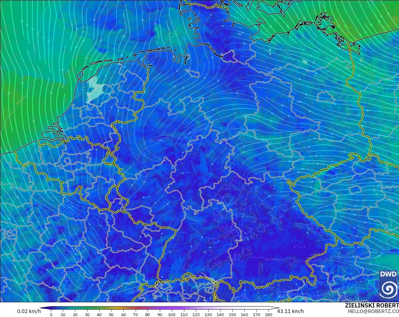ICON Alemania 2 km modelo - Alemania, Viento a 10 m
