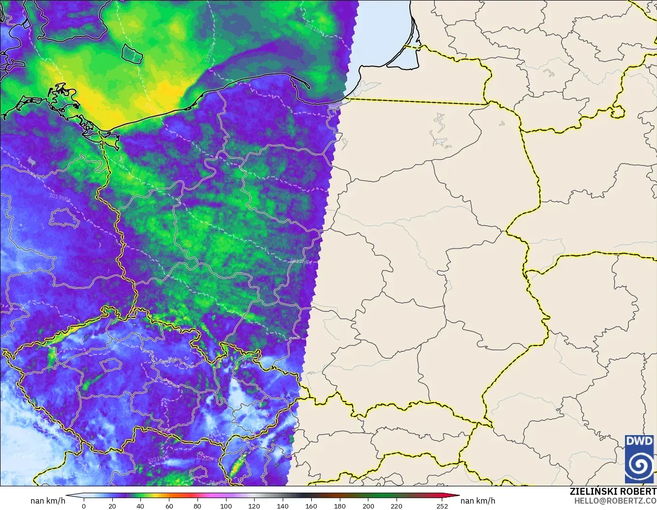 ICON Alemania 2 km modelo - Polonia, Ráfagas de Viento Máximas