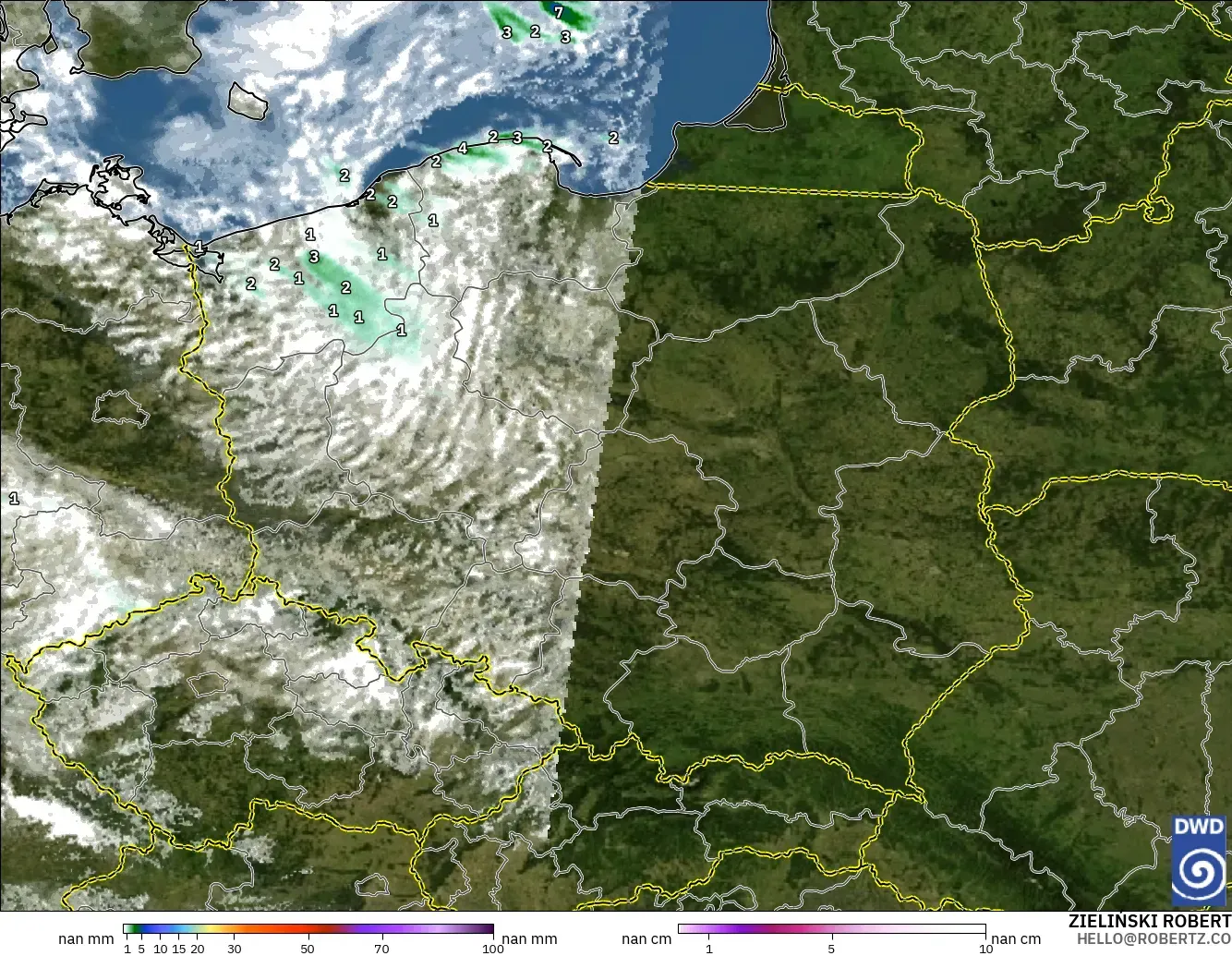 ICON Alemania 2 km modelo - Polonia, Precipitación, nubes y presión