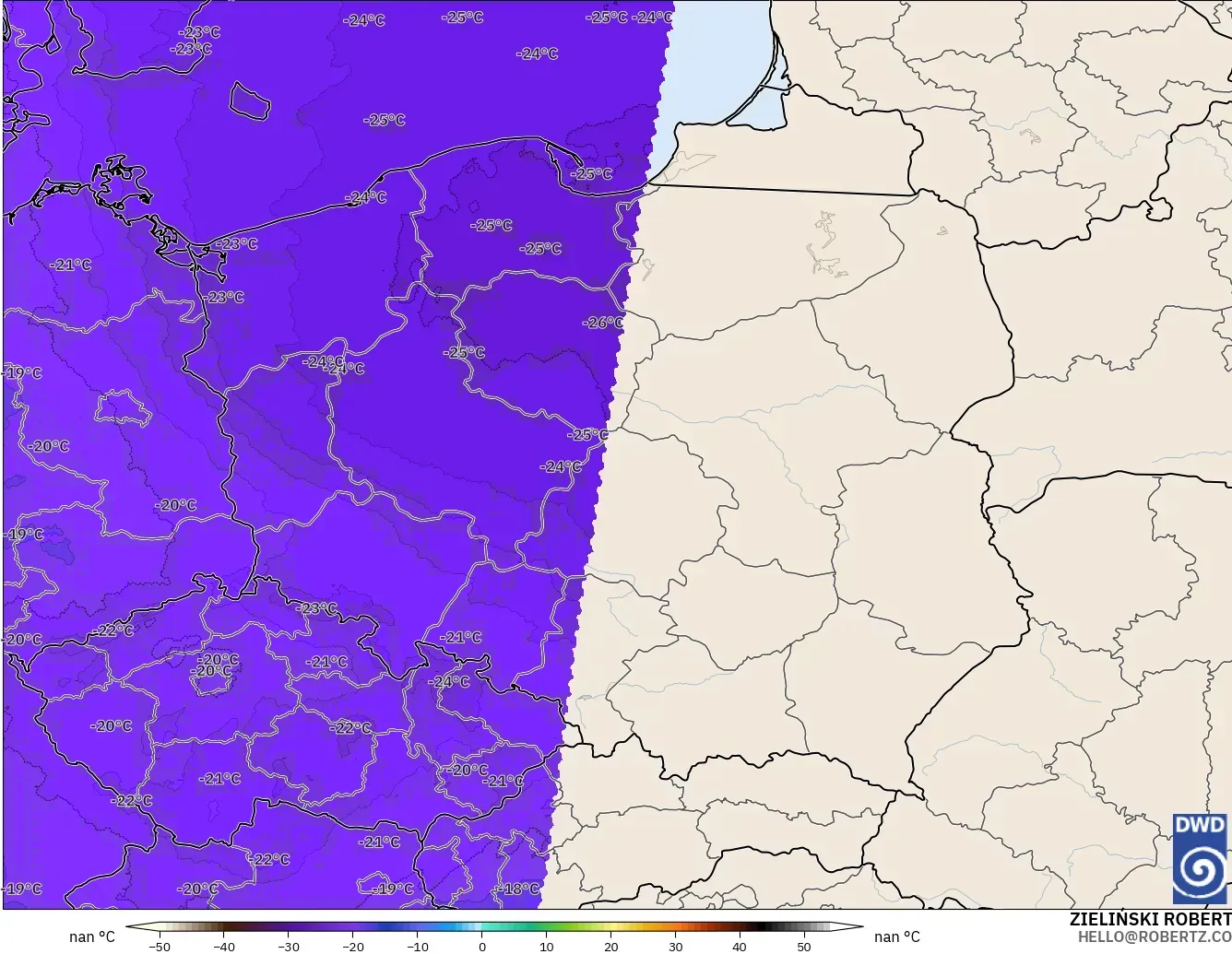 ICON Alemania 2 km modelo - Polonia, Temperatura a 500 hPa