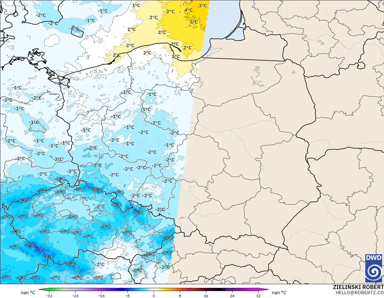 ICON Alemania 2 km modelo - Polonia, Anomalía de temperatura a 850 hPa