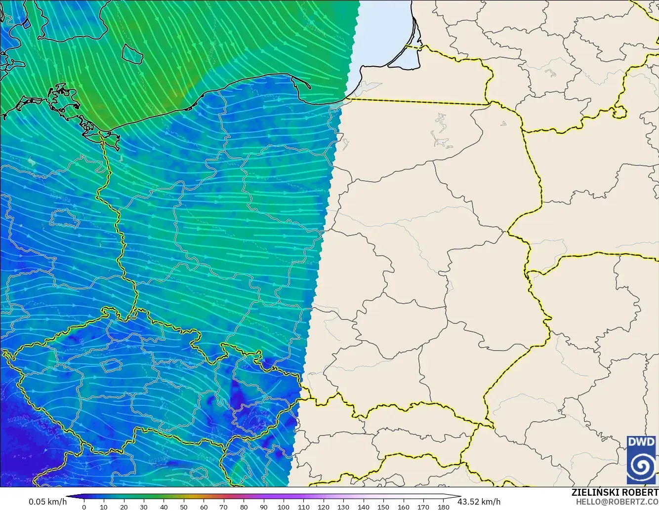 ICON Alemania 2 km modelo - Polonia, Viento a 10 m