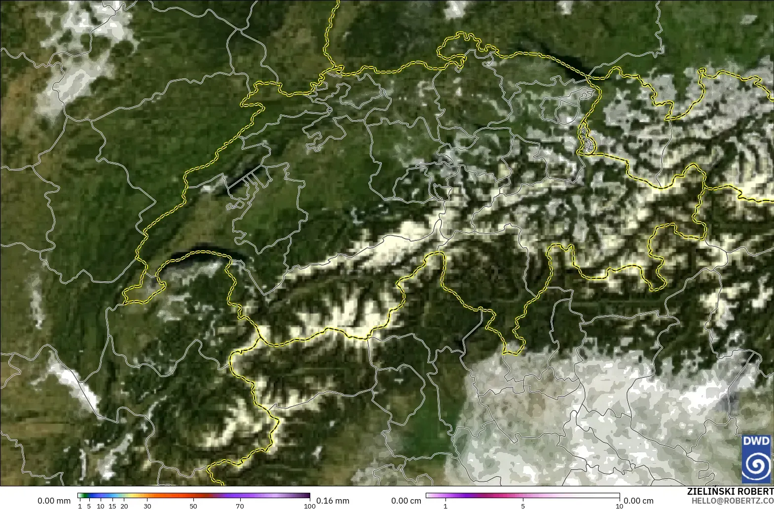 ICON Alemania 2 km modelo - Suiza, Precipitación, nubes y presión