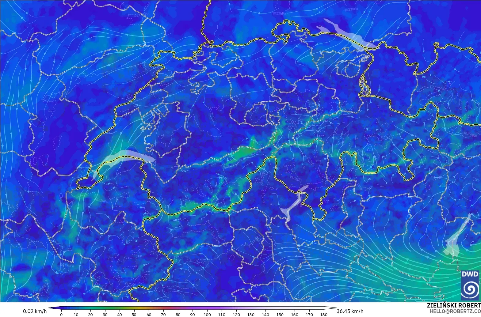 ICON Alemania 2 km modelo - Suiza, Viento a 10 m