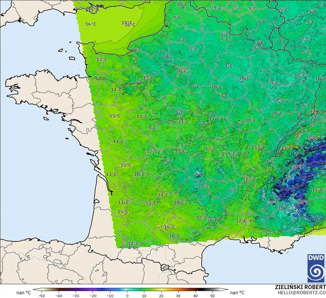 ICON Alemania 2 km modelo - Francia, Punto de rocío a 2 m