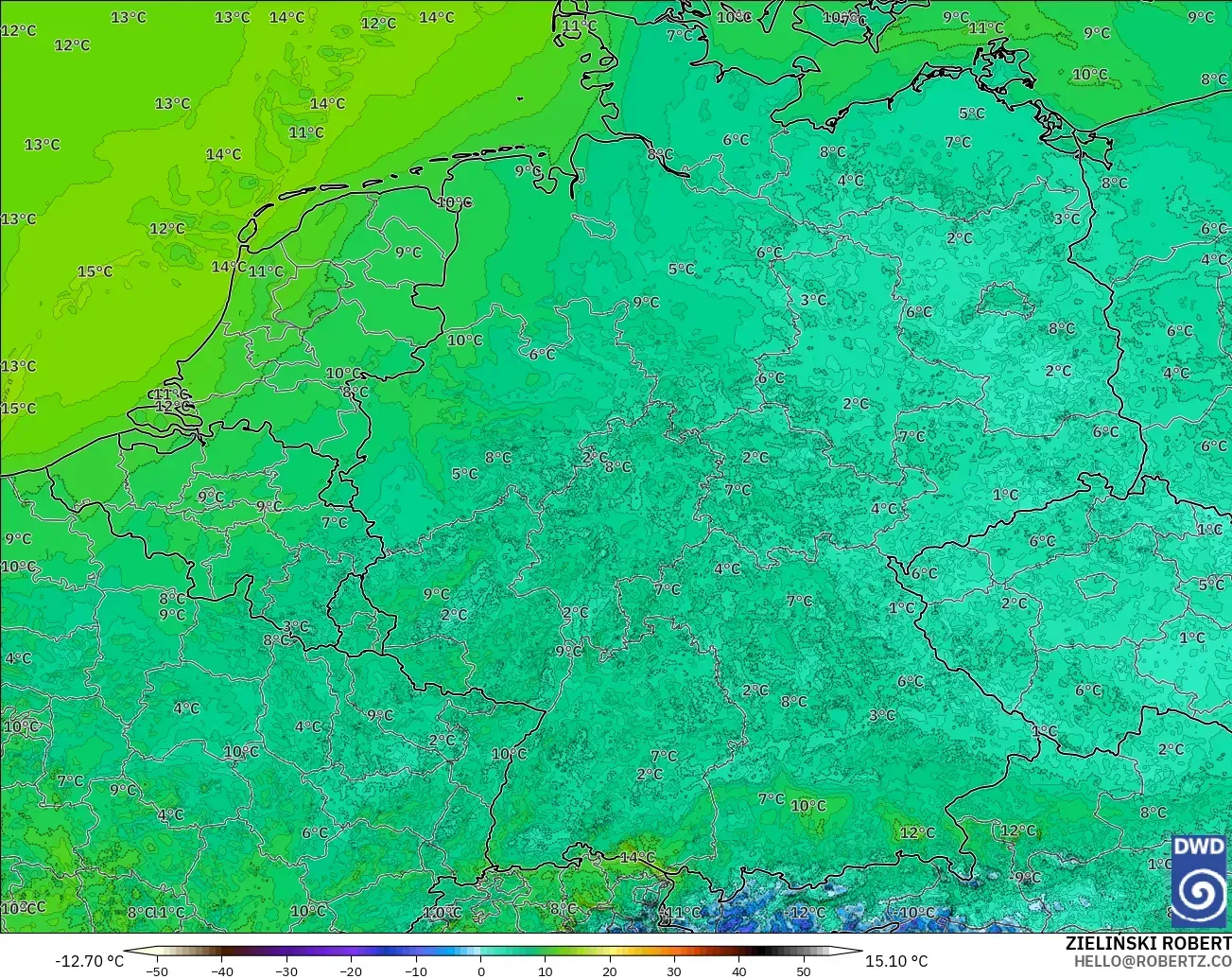 ICON Alemania 2 km modelo - Alemania, Punto de rocío a 2 m