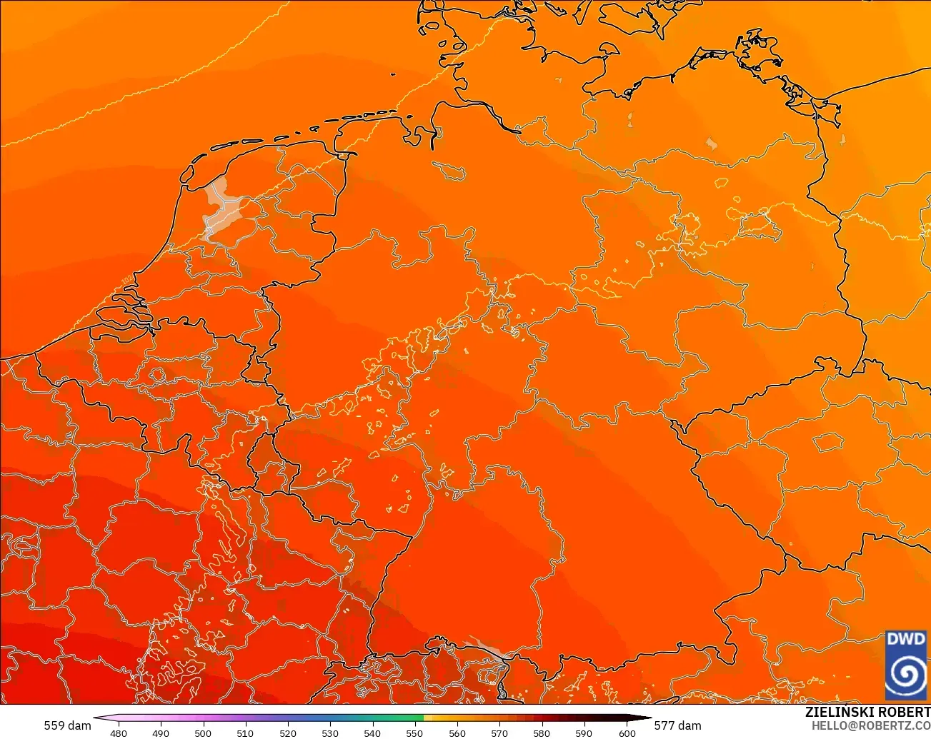 ICON Alemania 2 km modelo - Alemania, Altura geopotencial a 500 hPa