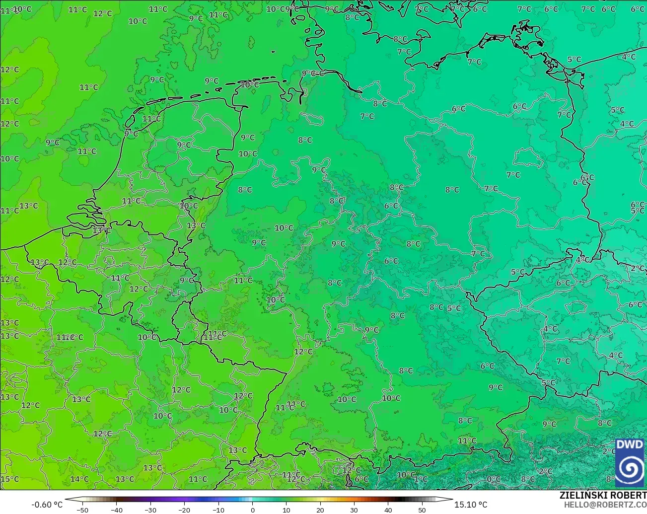 ICON Alemania 2 km modelo - Alemania, Temperatura a 850 hPa