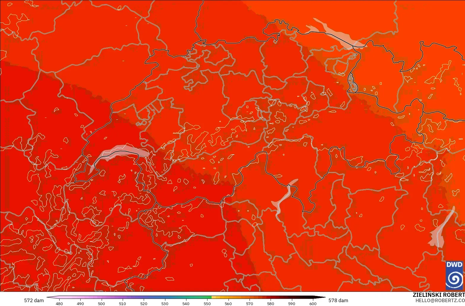 ICON Alemania 2 km modelo - Suiza, Altura geopotencial a 500 hPa