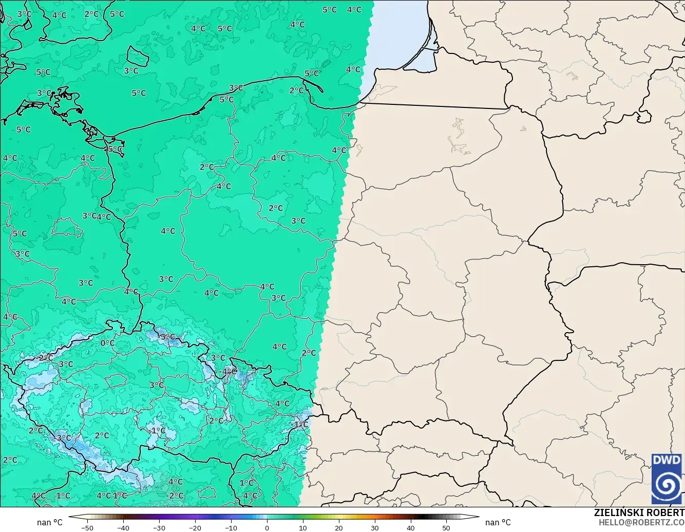 ICON Alemania 2 km modelo - Polonia, Temperatura a 850 hPa