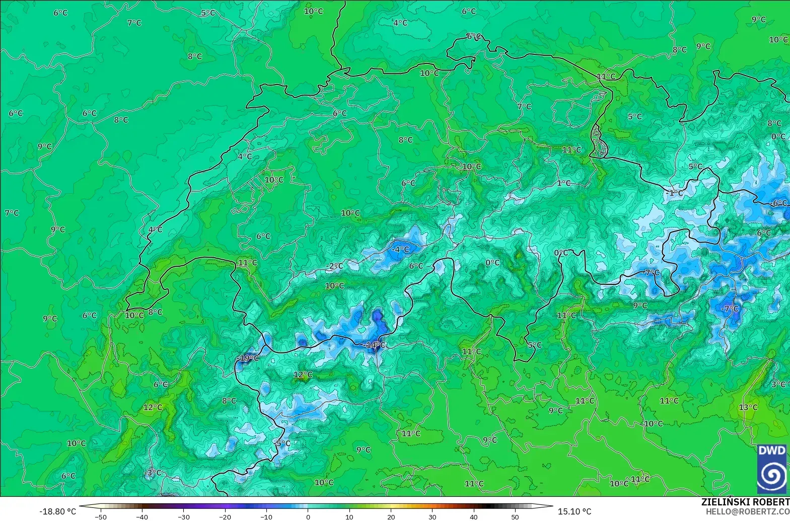 ICON Alemania 2 km modelo - Suiza, Punto de rocío a 2 m