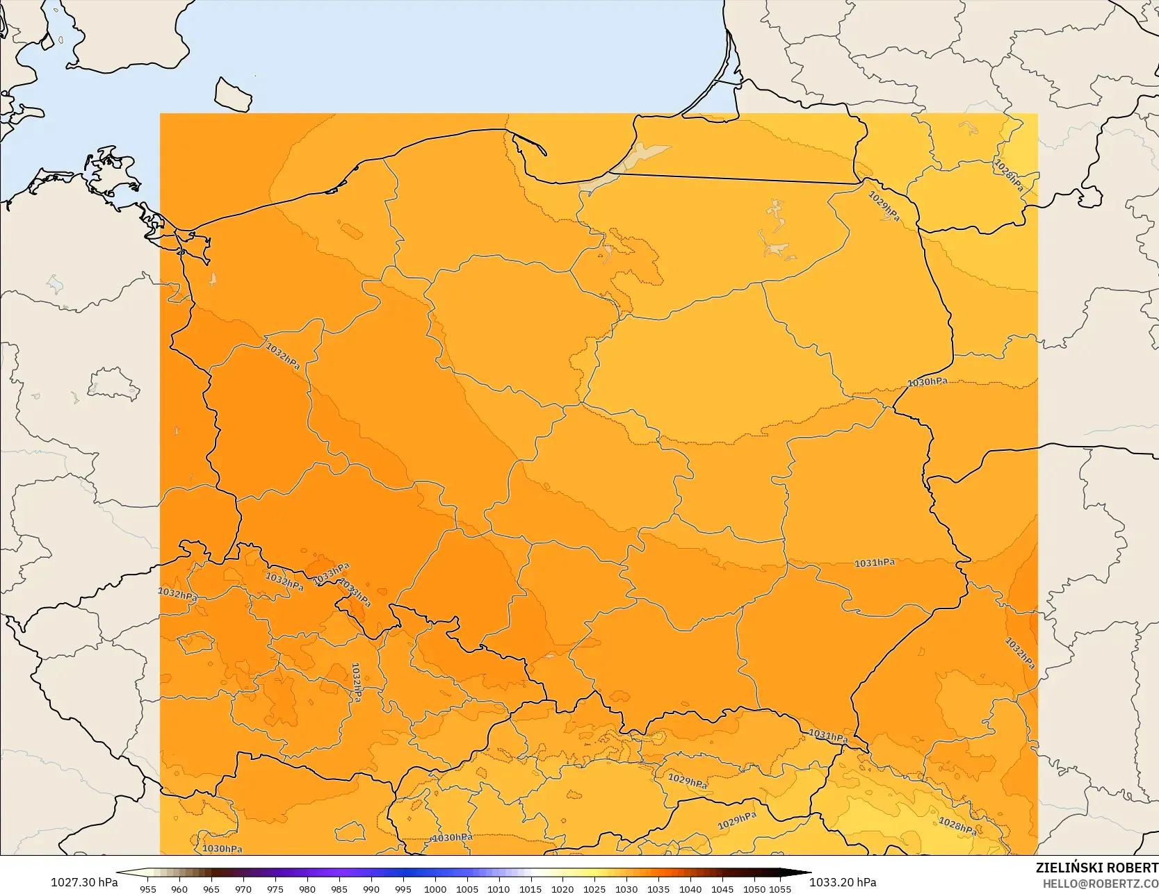 ICON Polonia 2 km modelo - Polonia, Presión