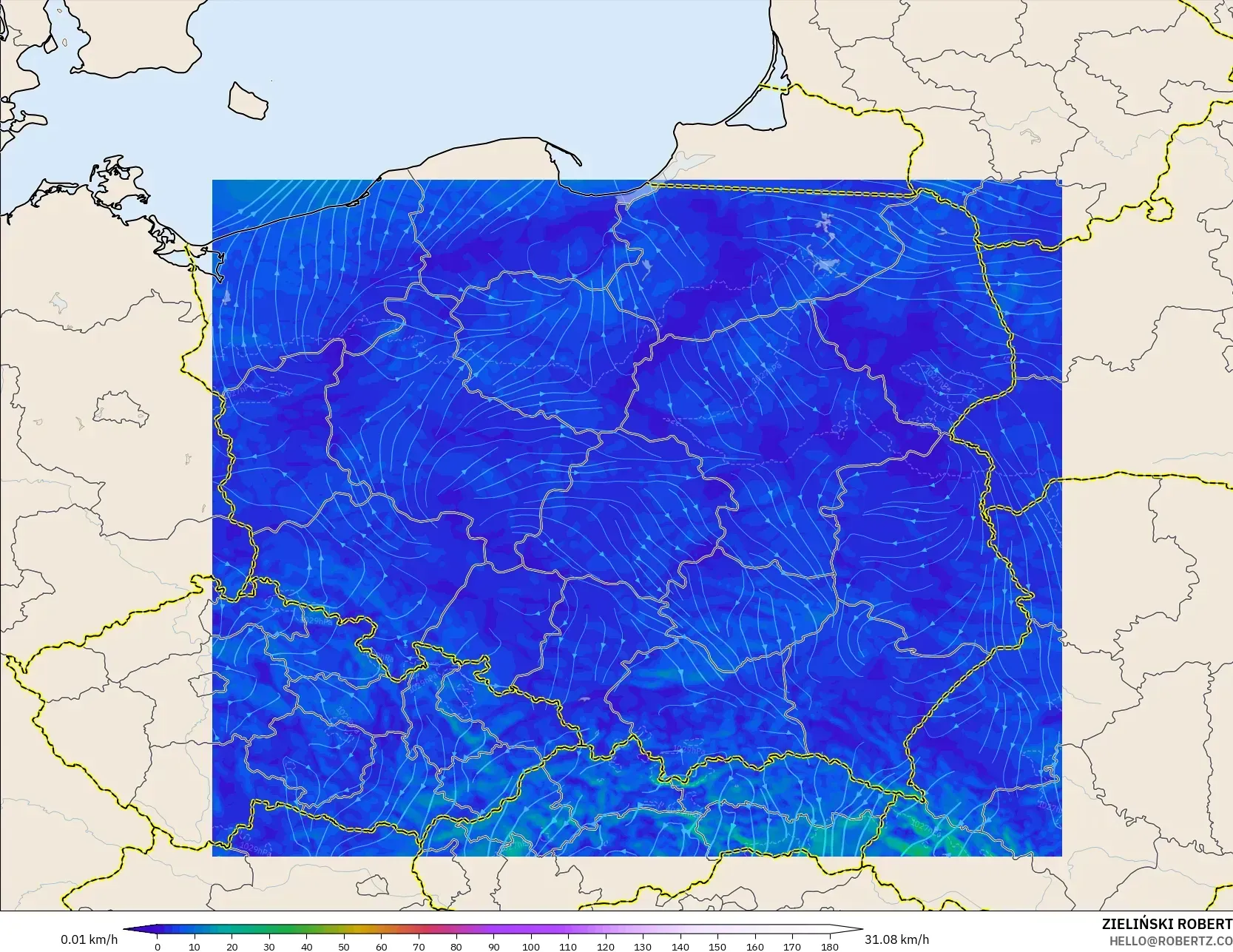 ICON Polonia 2 km modelo - Polonia, Viento a 10 m