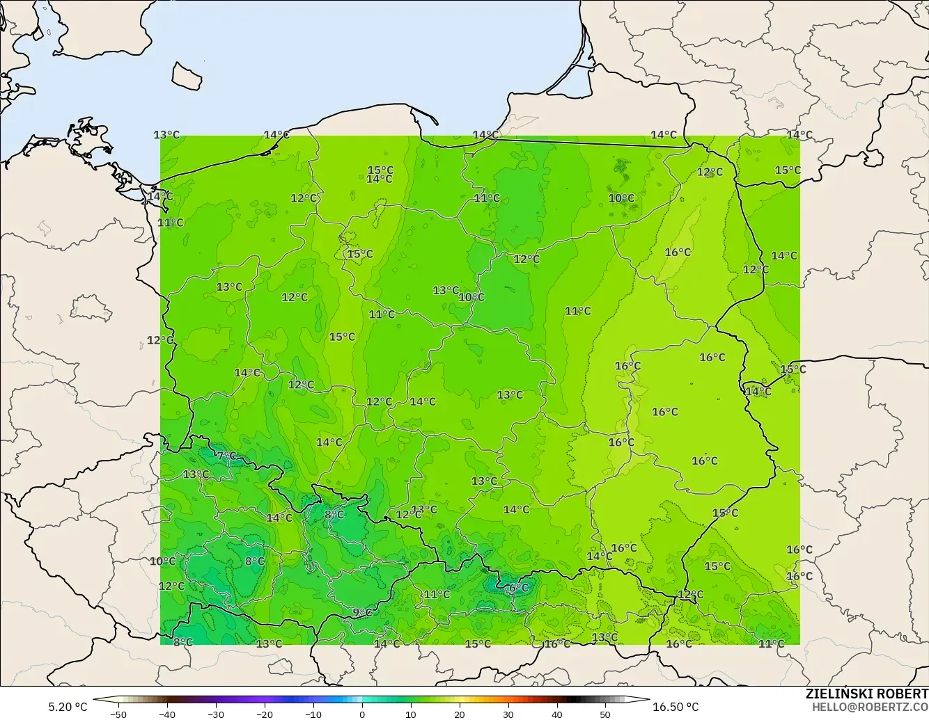 ICON Polonia 2 km modelo - Polonia, Punto de rocío a 2 m