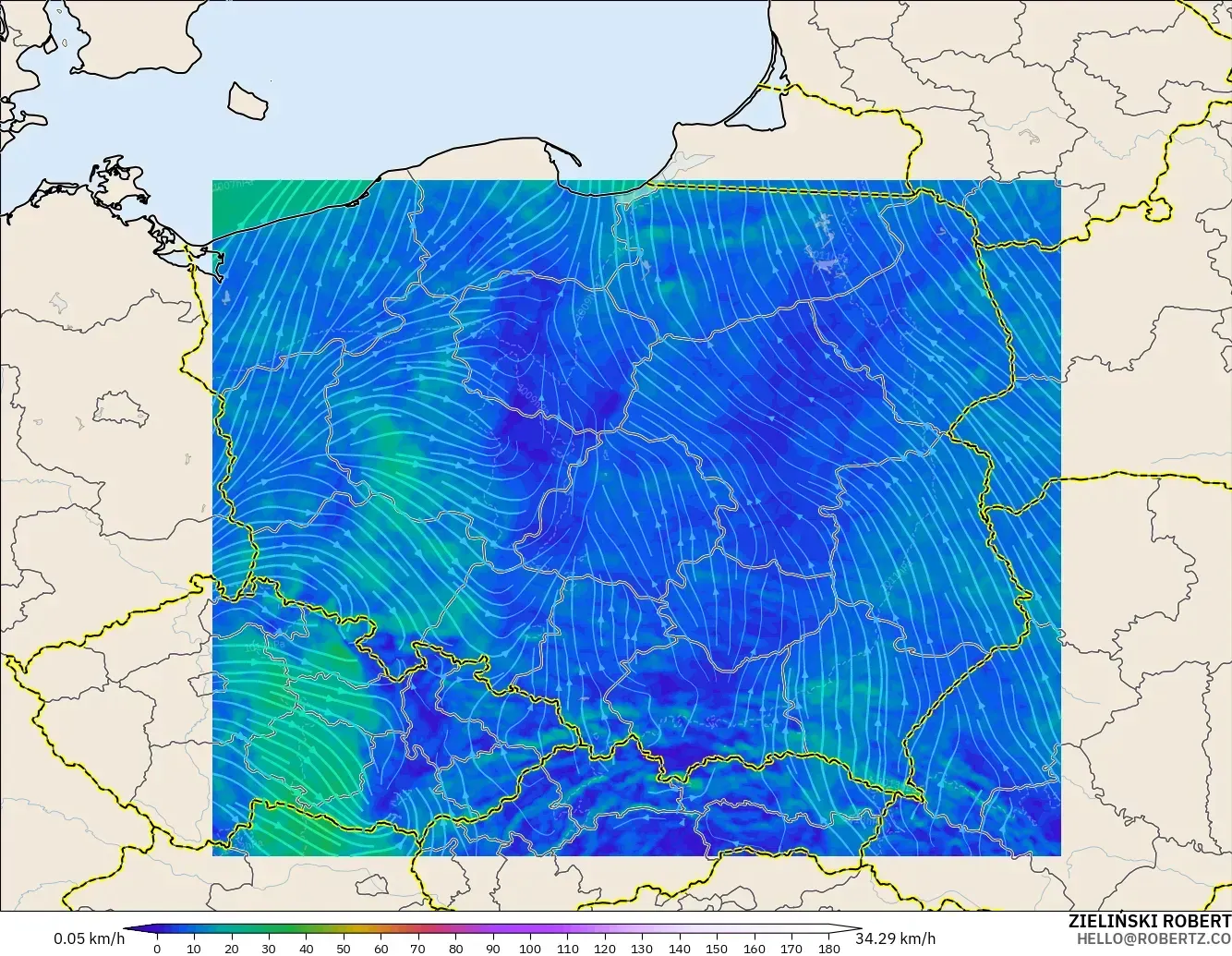 ICON Polonia 2 km modelo - Polonia, Viento a 10 m