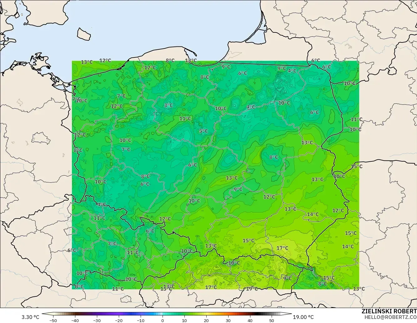 ICON Polonia 2 km modelo - Polonia, Punto de rocío a 2 m